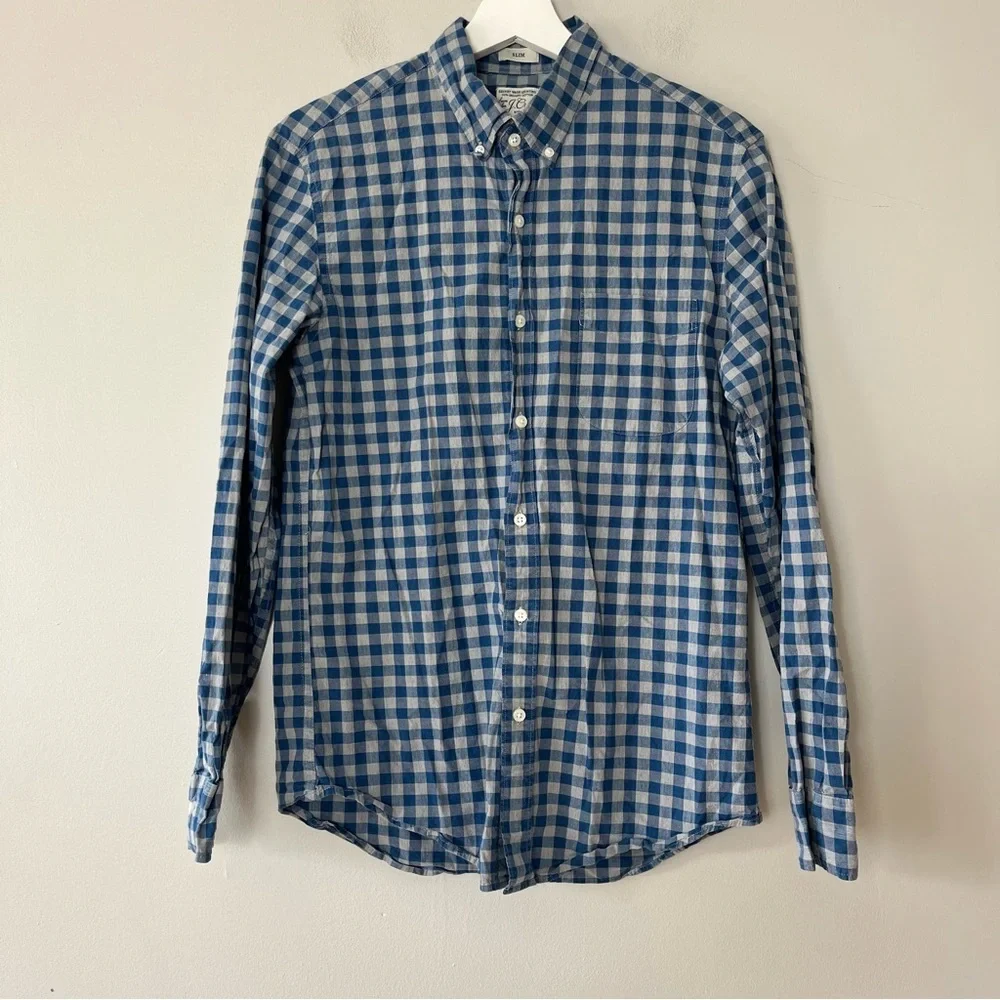 J. Crew Gingham‎ Plaid Button Down Shirt Men's Medium